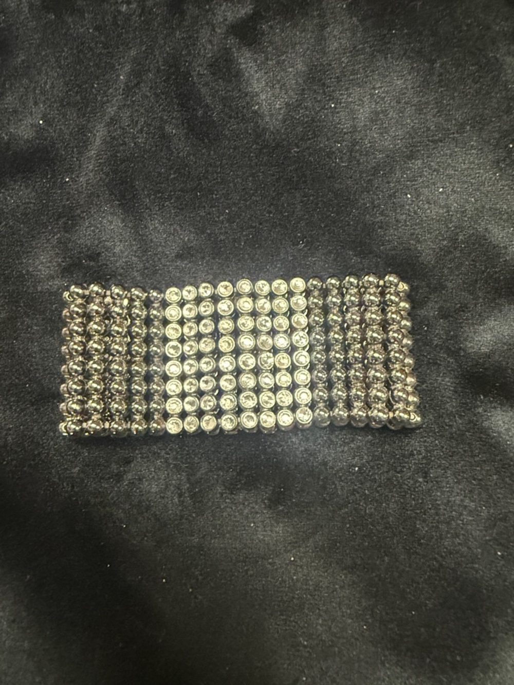 Rhinestone Stretch Bracelet - Silver and Smoky Gray